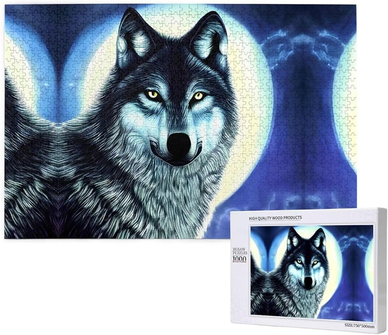 لغز بازل من 1000 قطعة للكبار بعنوان "ذئب فايا تحت القمر" لتزيين المنزل مقاس 29.5 × 19.7 بوصة - Image 1